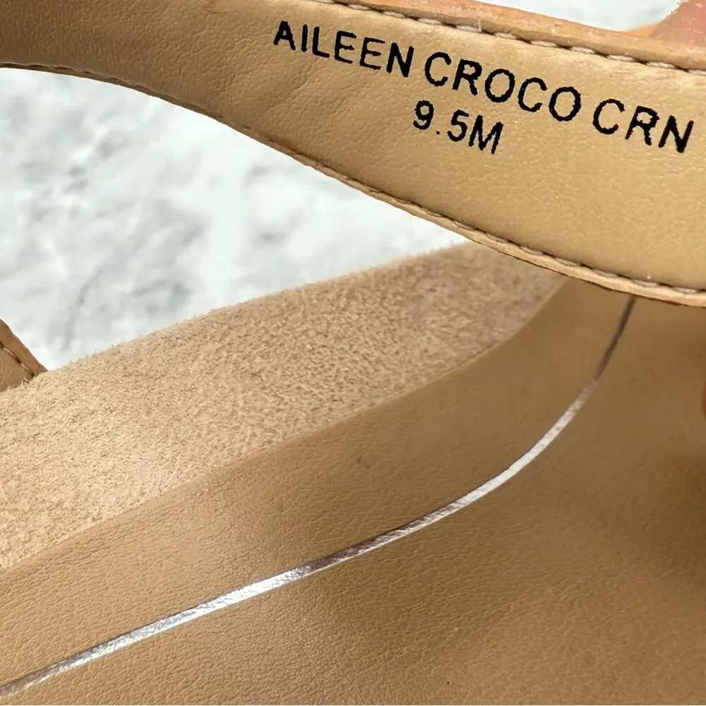VIONIC Hoola Aileen Crocodile  Strap Wedge Comfort Melon Sandals Women’s Sz 9.5